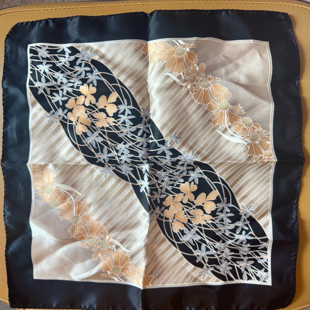 Oriental Style Handkerchief With Floral Pattern. 100% Silk, Gently Used - Picture 4 of 4